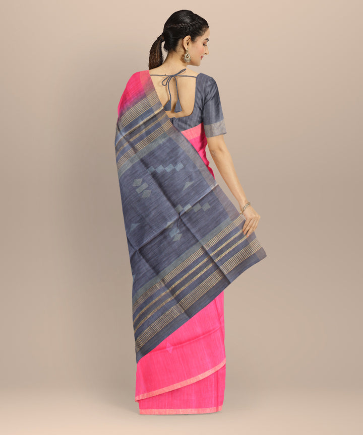 Red grey raw silk handloom bhagalpur saree