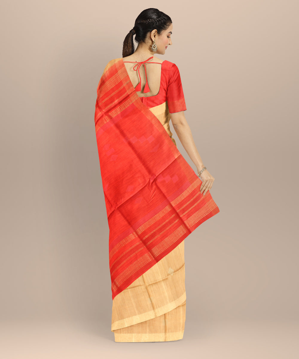 Beige orange raw silk hand loom bhagalpur saree