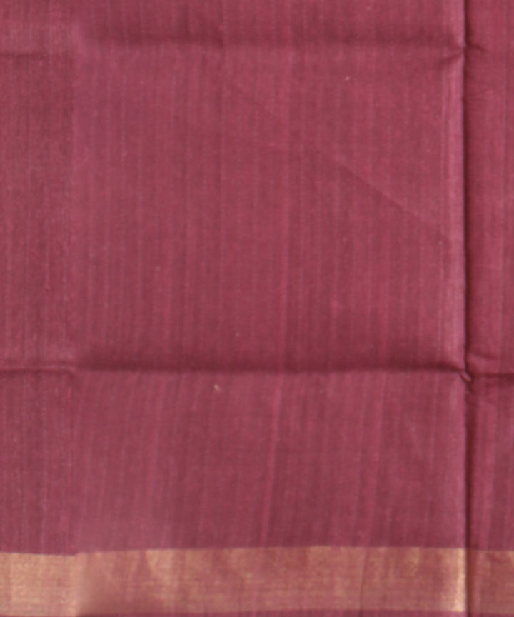 Brown maroon raw silk handloom bhagalpur saree