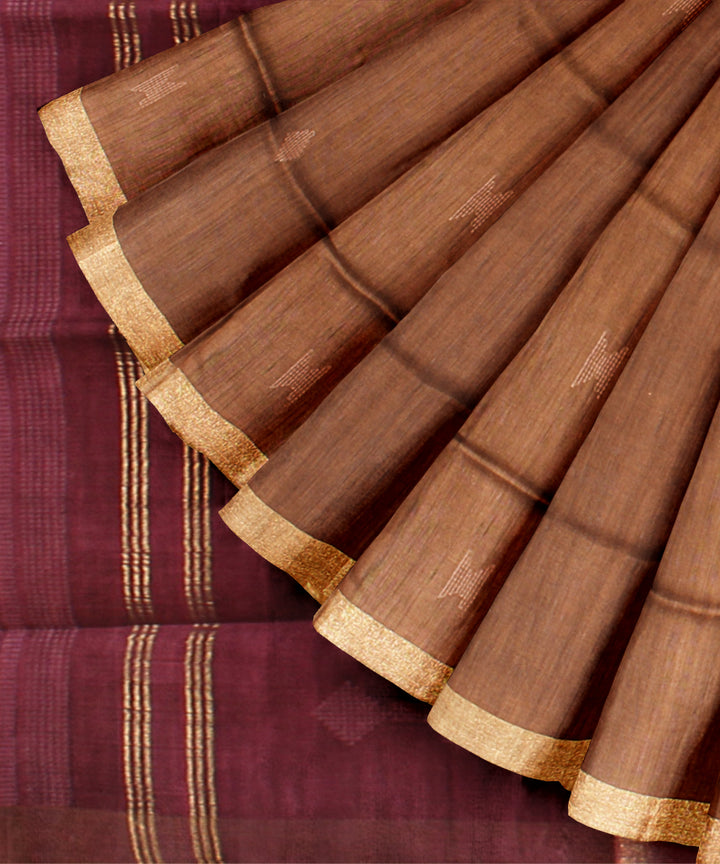 Brown maroon raw silk handloom bhagalpur saree