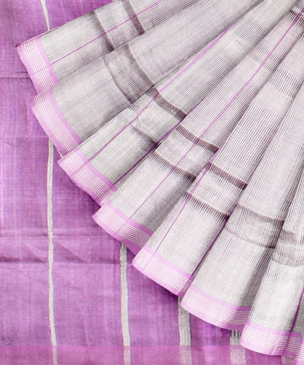 Grey violet raw silk handloom bhagalpur saree