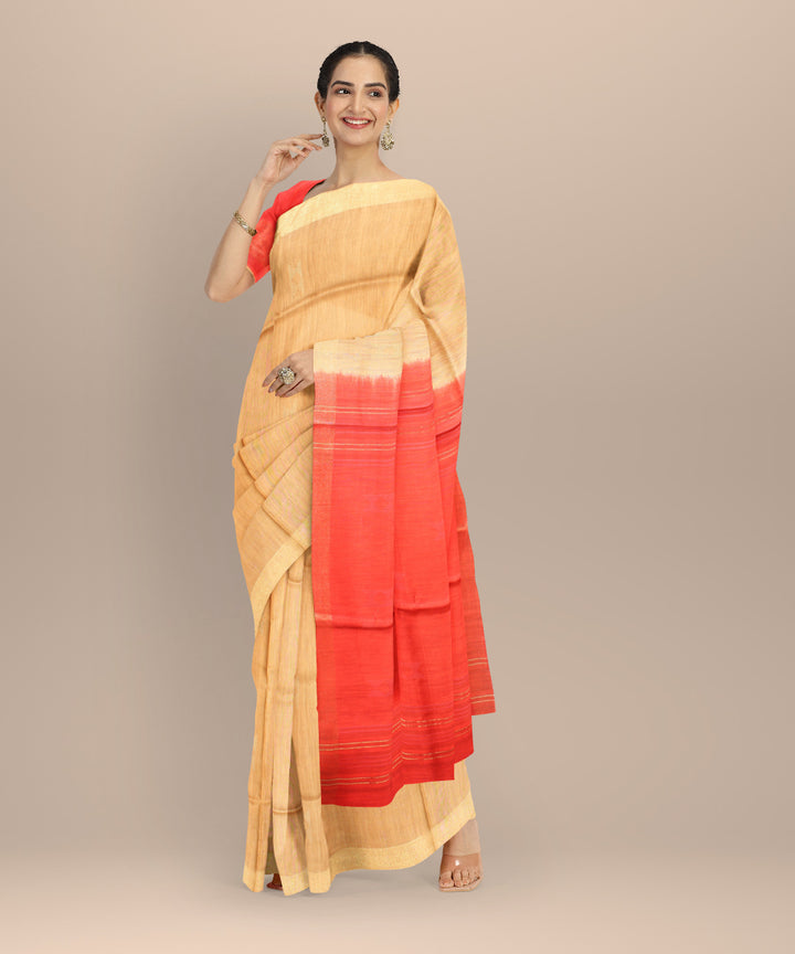 Beige orange raw silk handloom bhagalpur saree