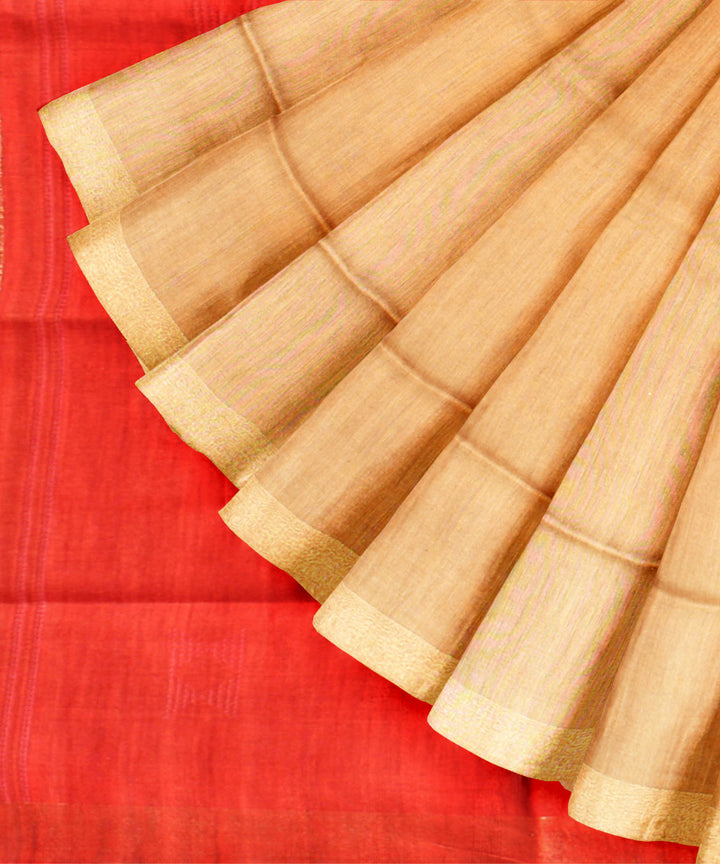 Beige orange raw silk handloom bhagalpur saree