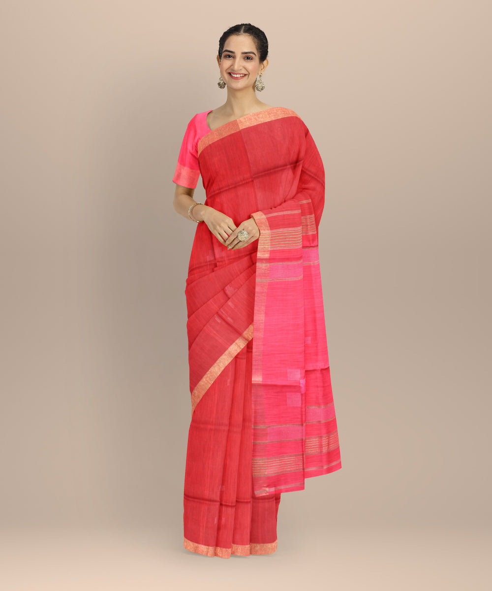 Maroon pink raw silk handloom bhagalpur saree