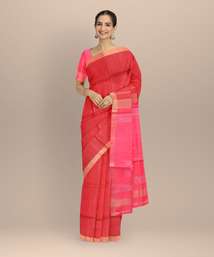 Maroon pink raw silk handloom bhagalpur saree
