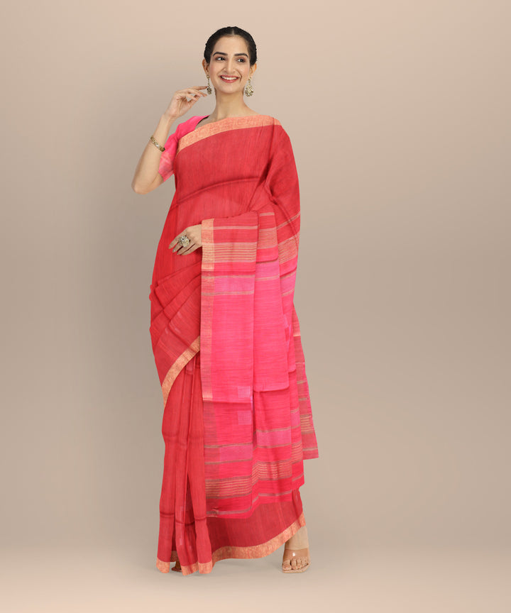 Maroon pink raw silk handloom bhagalpur saree