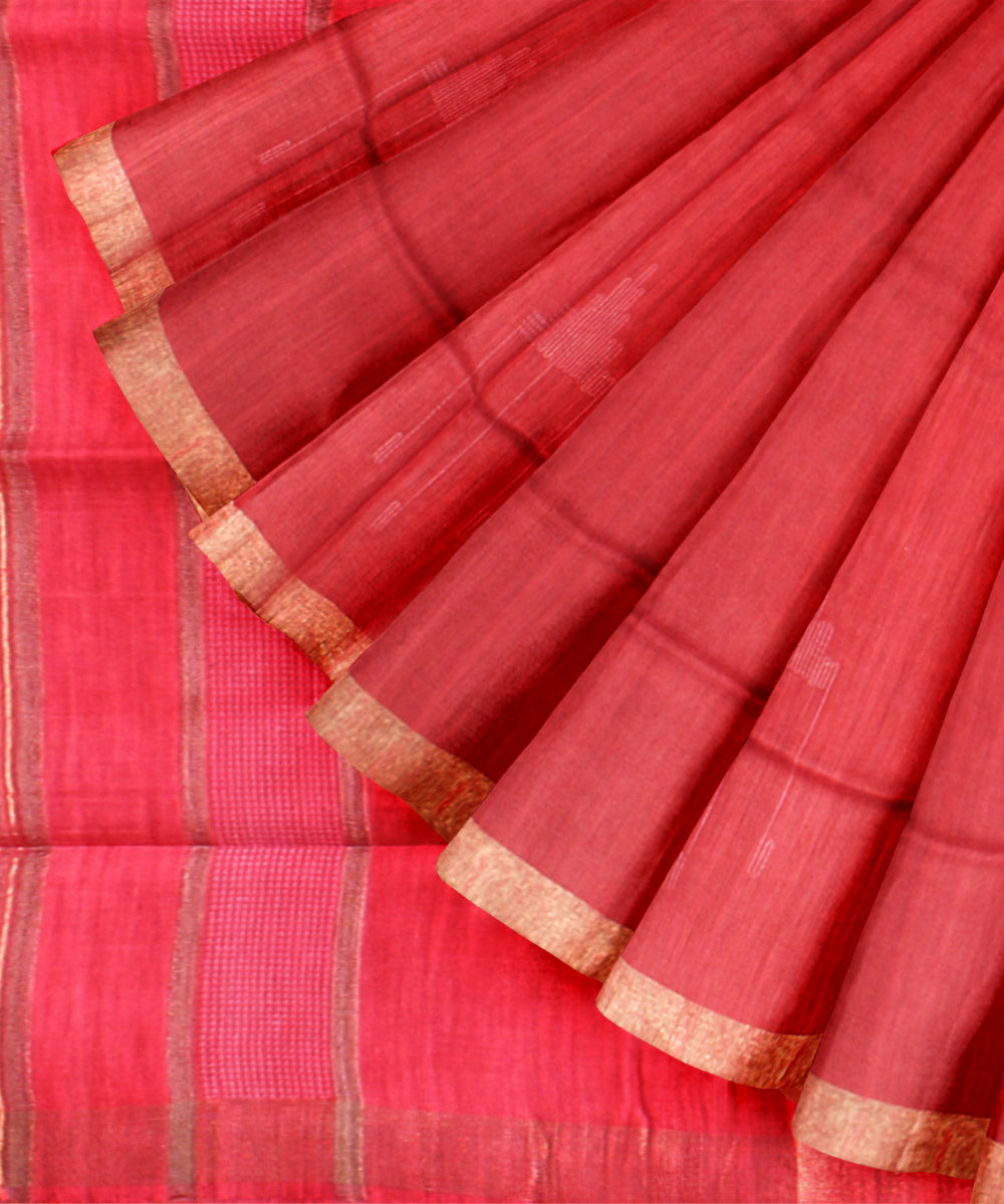 Maroon pink raw silk handloom bhagalpur saree