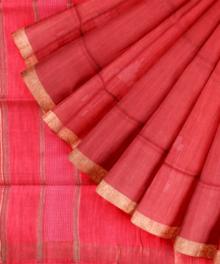 Maroon pink raw silk handloom bhagalpur saree