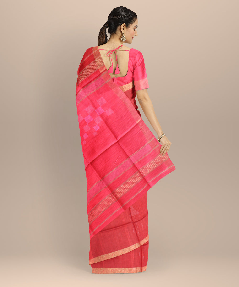 Maroon pink raw silk handloom bhagalpur saree