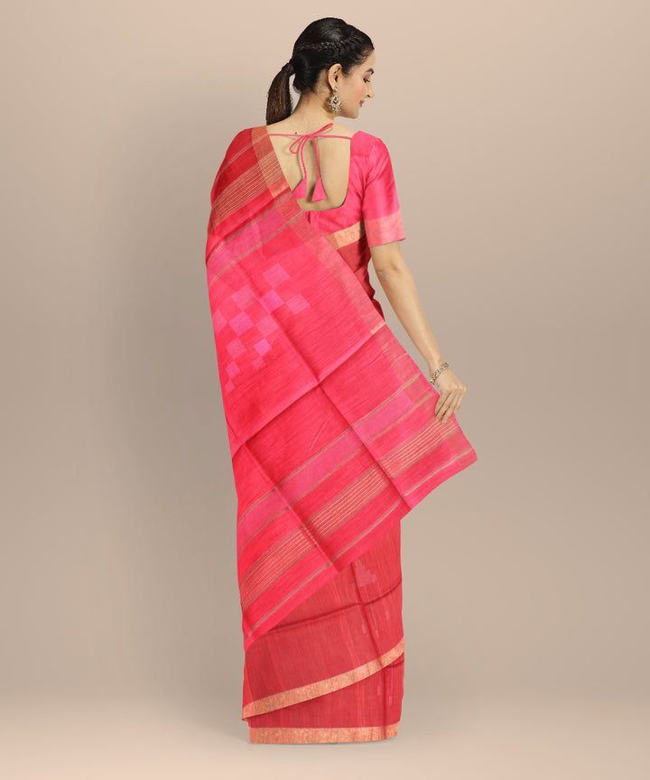 Maroon pink raw silk handloom bhagalpur saree