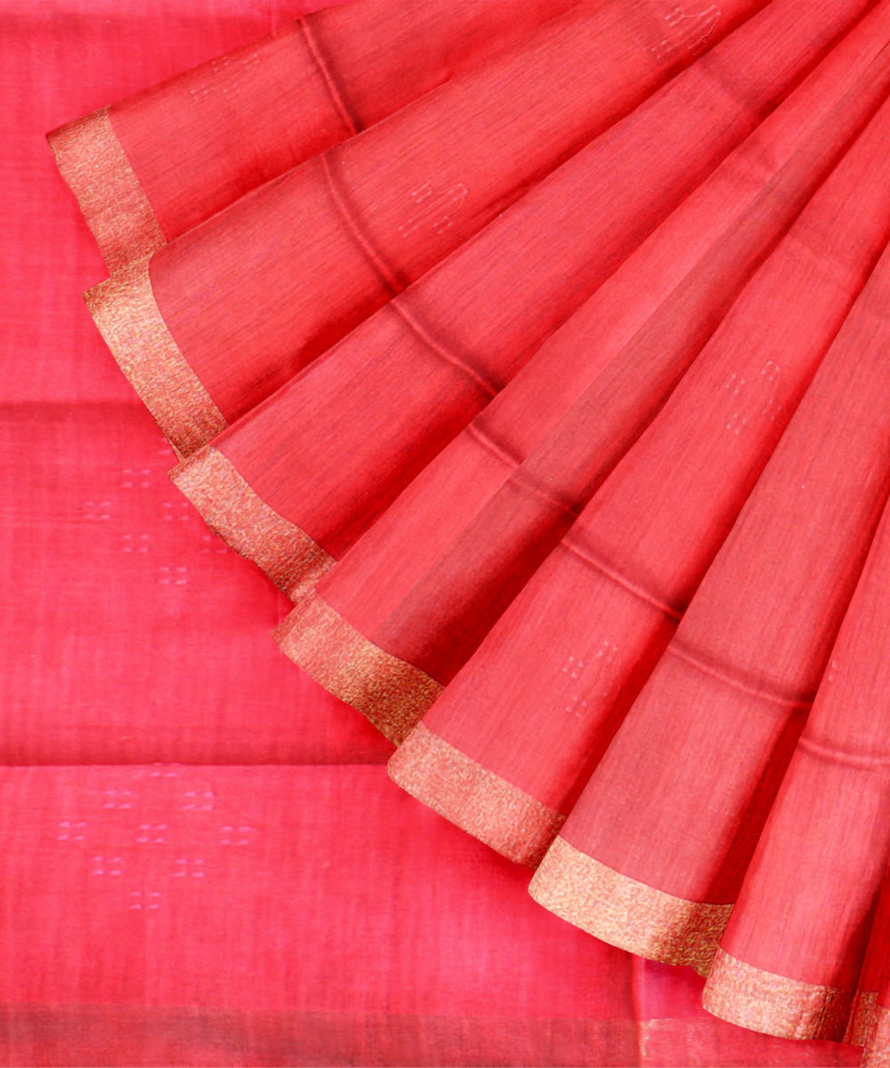 Red pink raw silk handloom bhagalpur saree