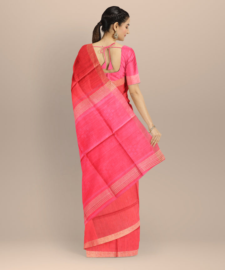 Red pink raw silk handloom bhagalpur saree