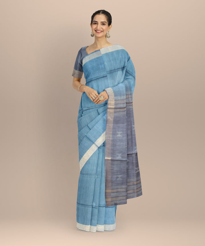 Sky blue grey raw silk handloom bhagalpur saree