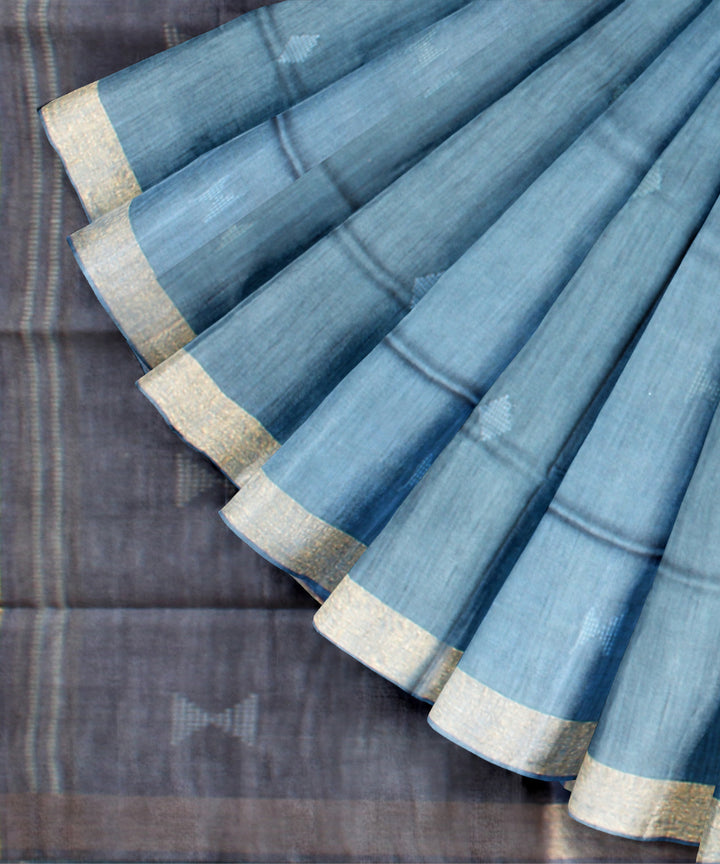 Sky blue grey raw silk handloom bhagalpur saree