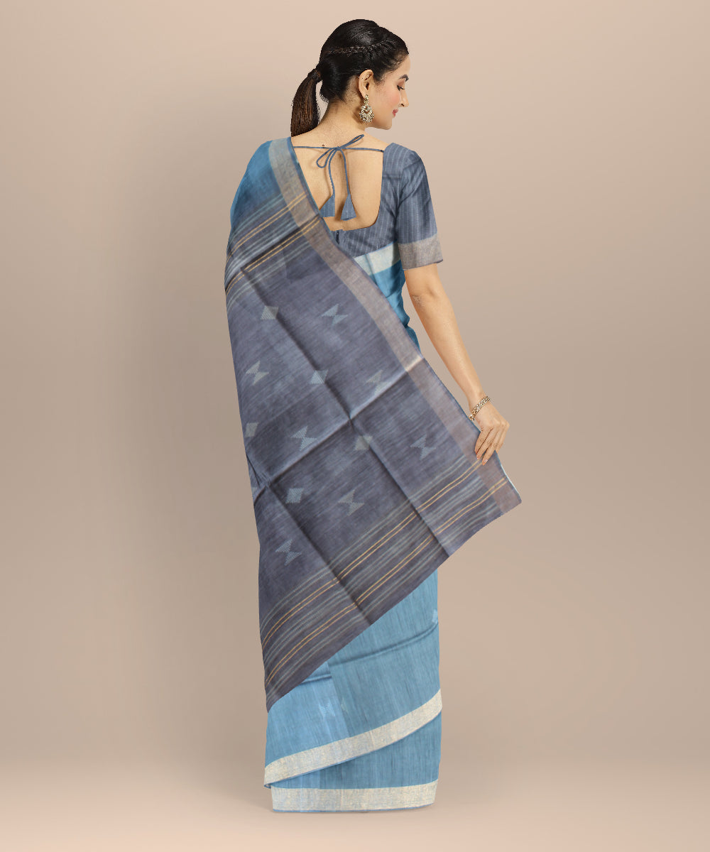 Sky blue grey raw silk handloom bhagalpur saree