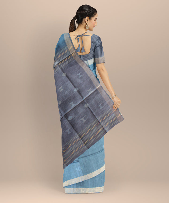 Sky blue grey raw silk handloom bhagalpur saree
