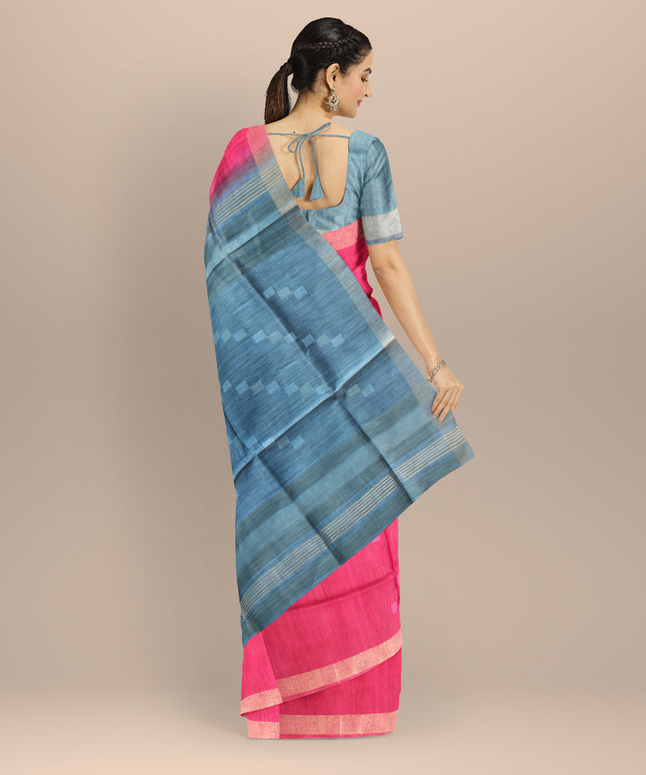 Pink blue raw silk handloom bhagalpur saree