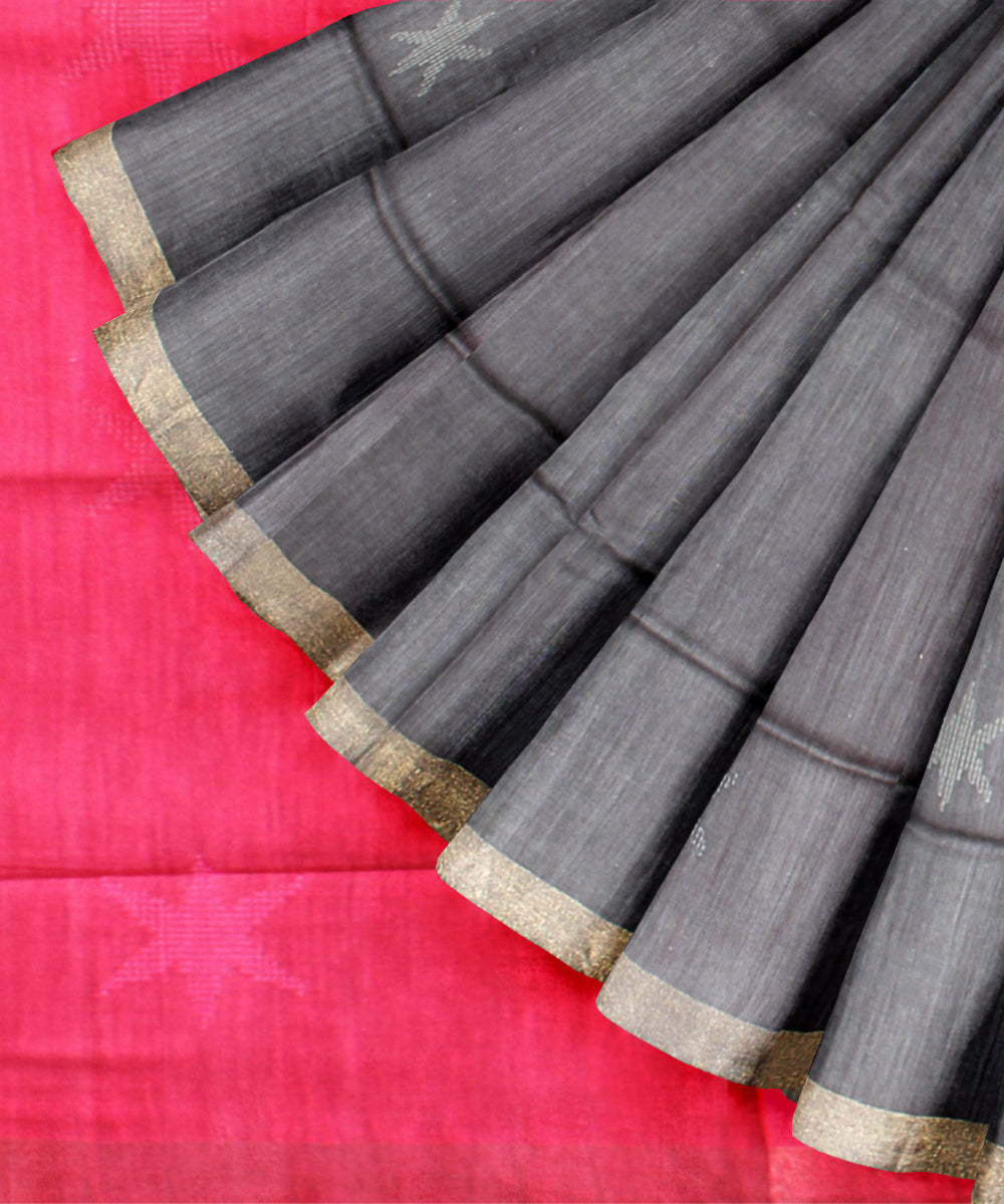 Grey pink raw silk bhagalpur hand loom saree