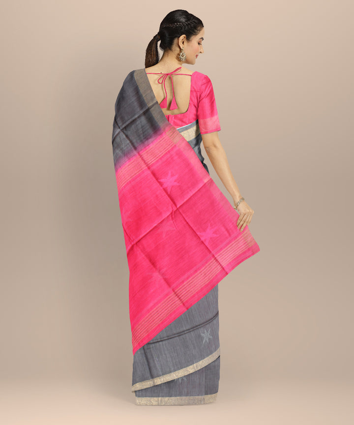 Grey pink raw silk bhagalpur hand loom saree