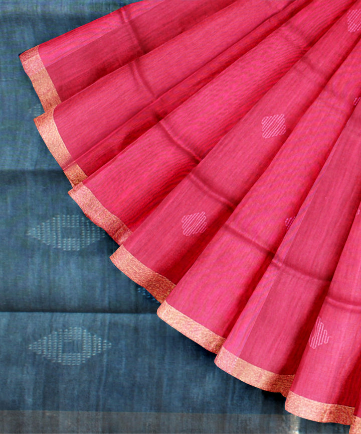 Pink blue grey raw silk handloom bhagalpur saree