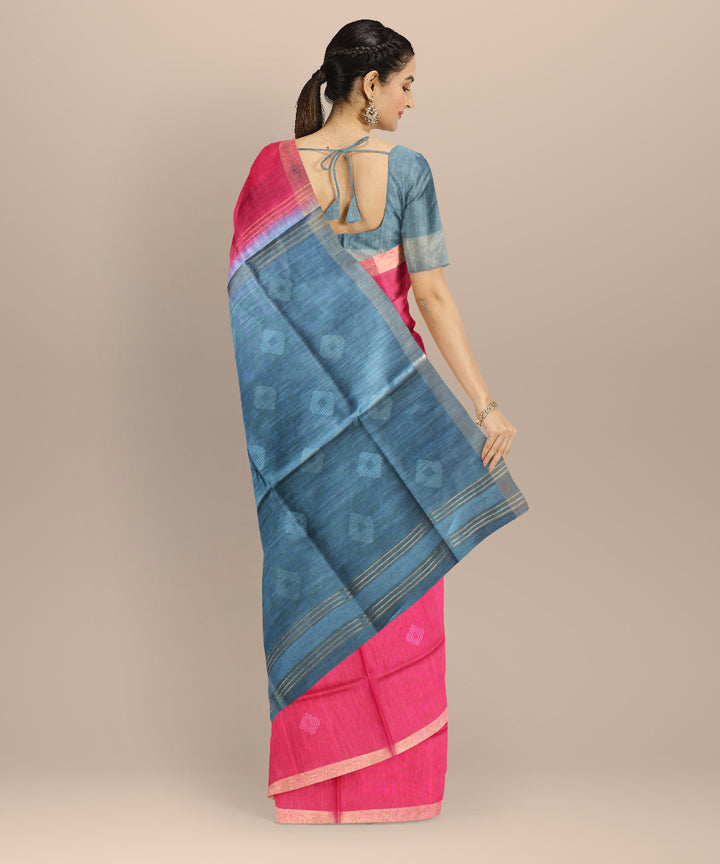 Pink blue grey raw silk handloom bhagalpur saree