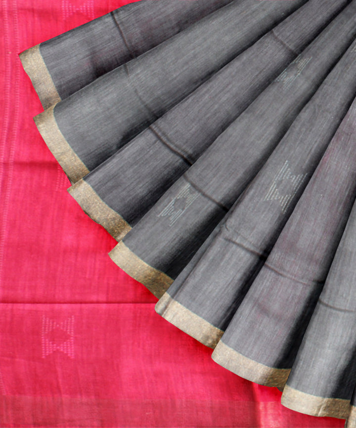 Grey pink raw silk handwoven bhagalpur saree