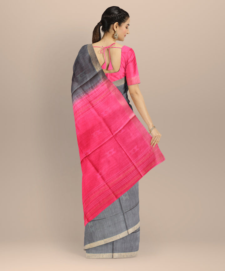 Grey pink raw silk handwoven bhagalpur saree