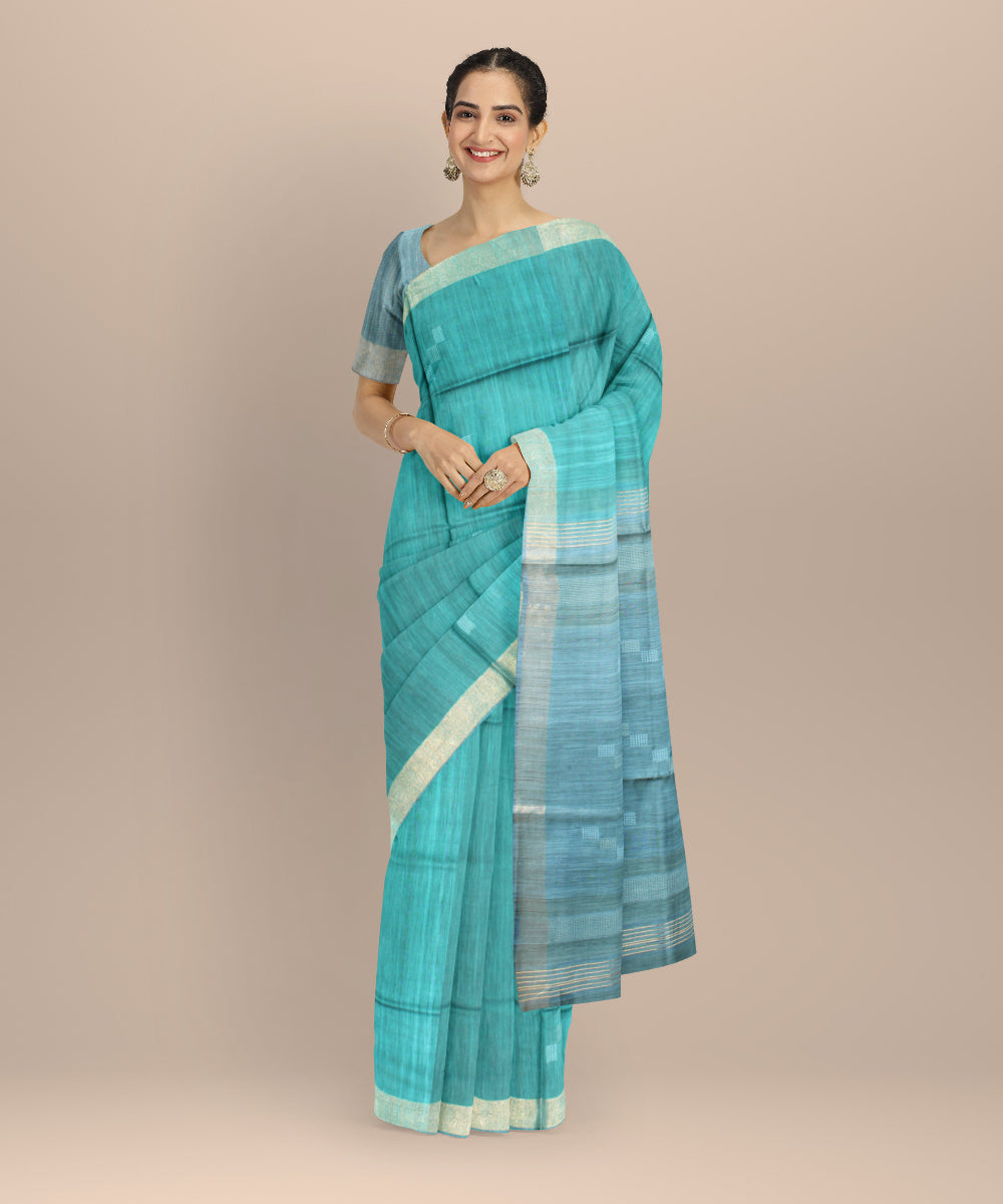 Sky blue powder blue raw silk handloom bhagalpur saree