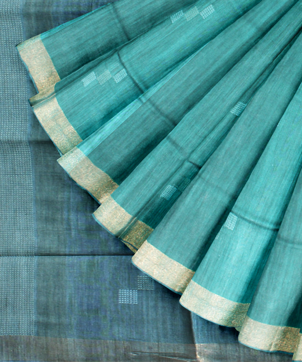 Sky blue powder blue raw silk handloom bhagalpur saree