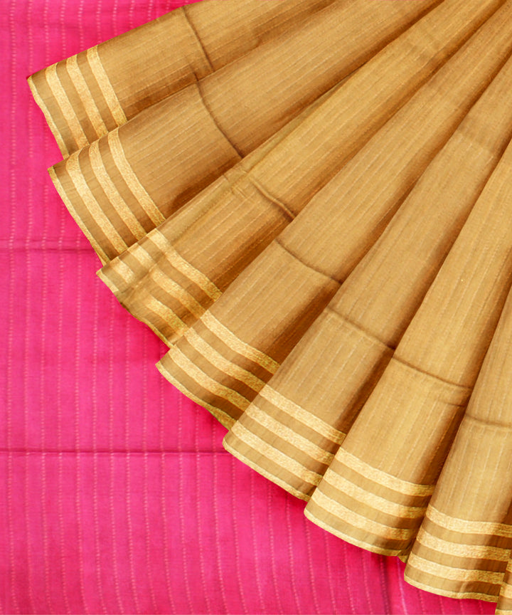 Mustard pink raw silk handloom bhagalpur saree