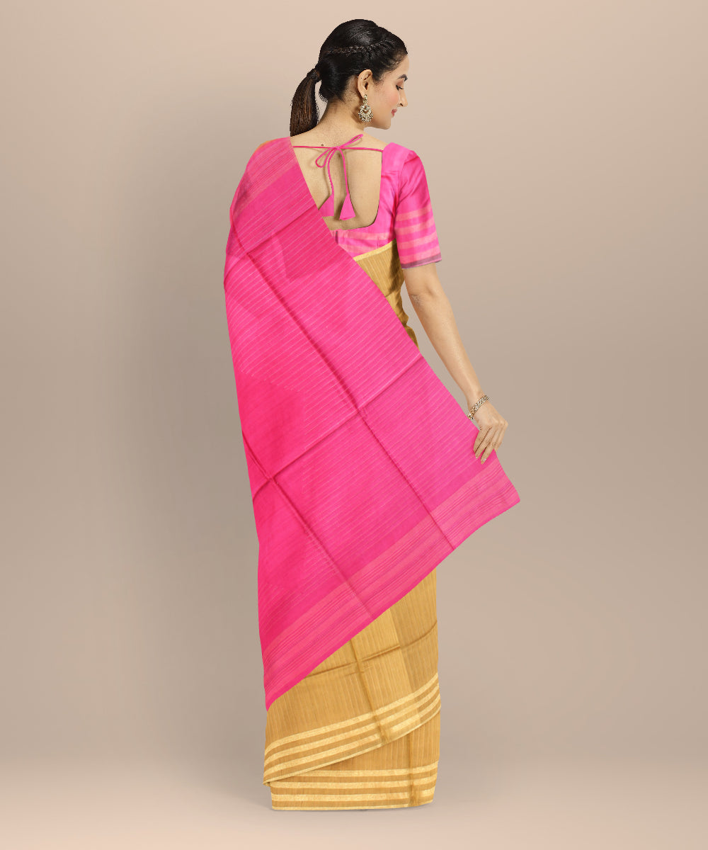 Mustard pink raw silk handloom bhagalpur saree