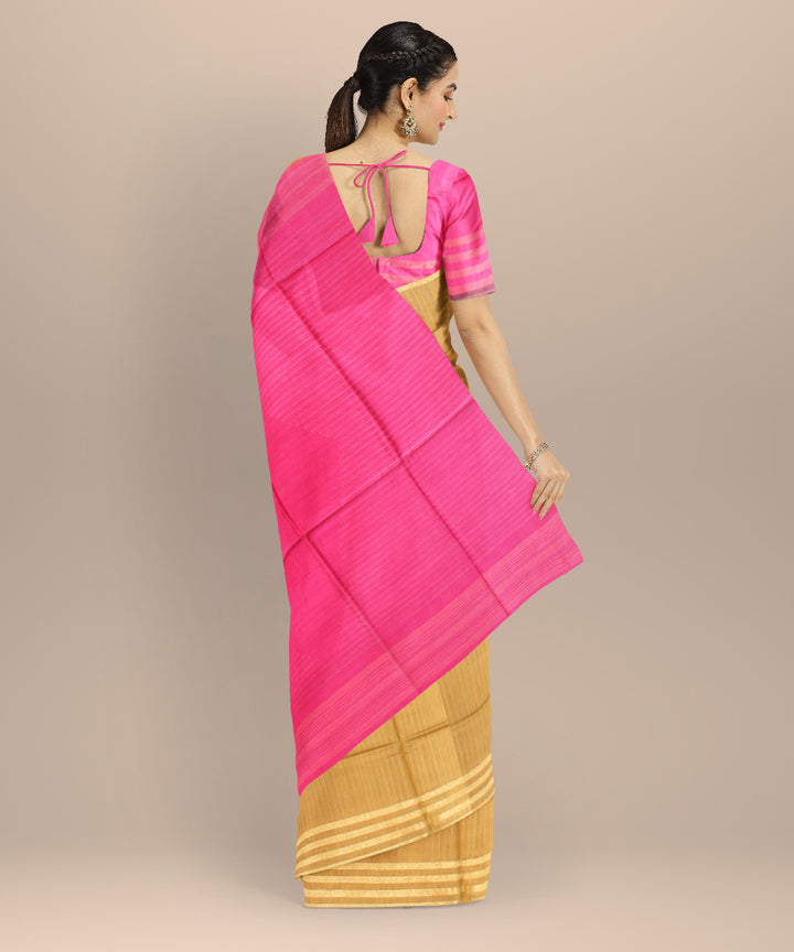 Mustard pink raw silk handloom bhagalpur saree