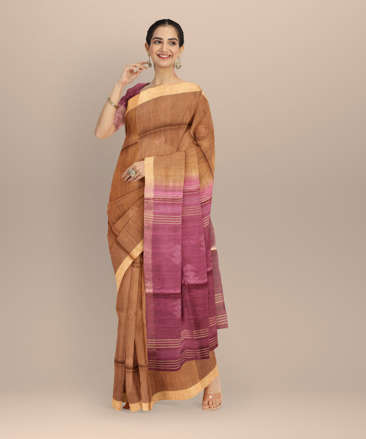 Brown purple raw silk handloom bhagalpur saree