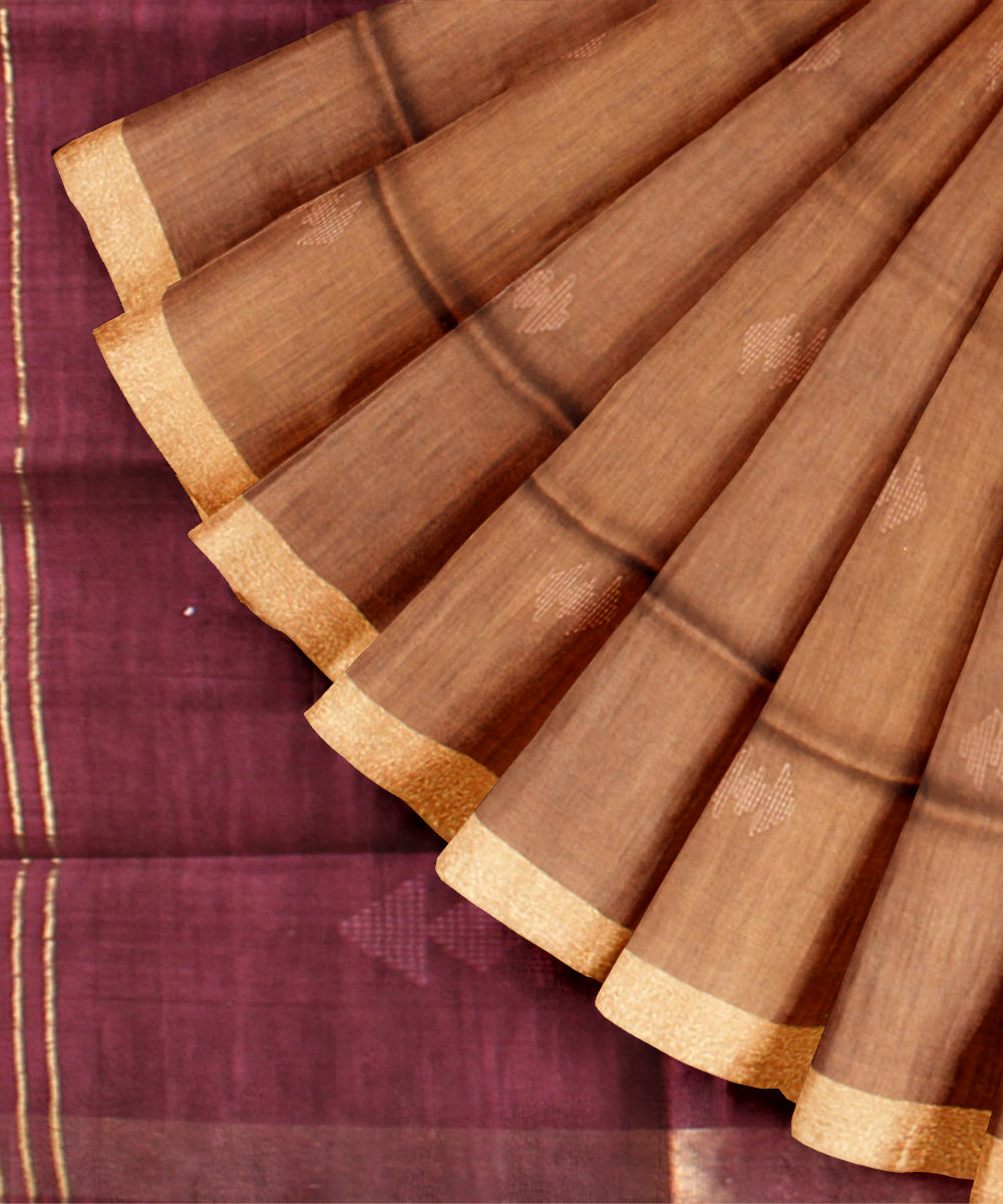 Brown purple raw silk handloom bhagalpur saree