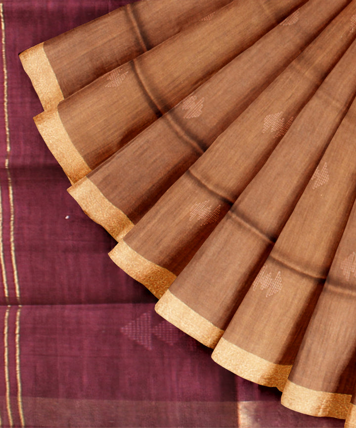 Brown purple raw silk handloom bhagalpur saree