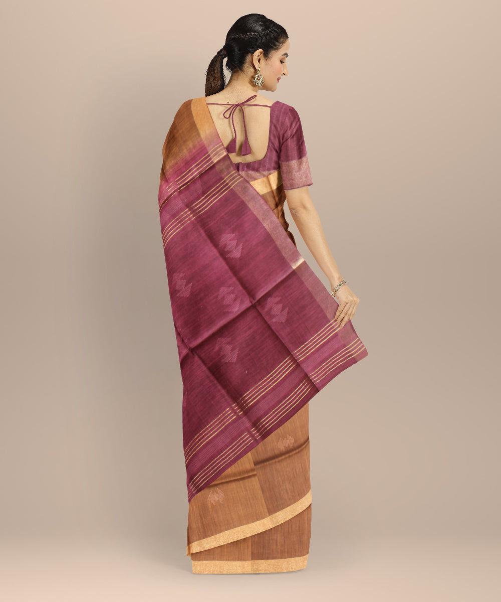 Brown purple raw silk handloom bhagalpur saree
