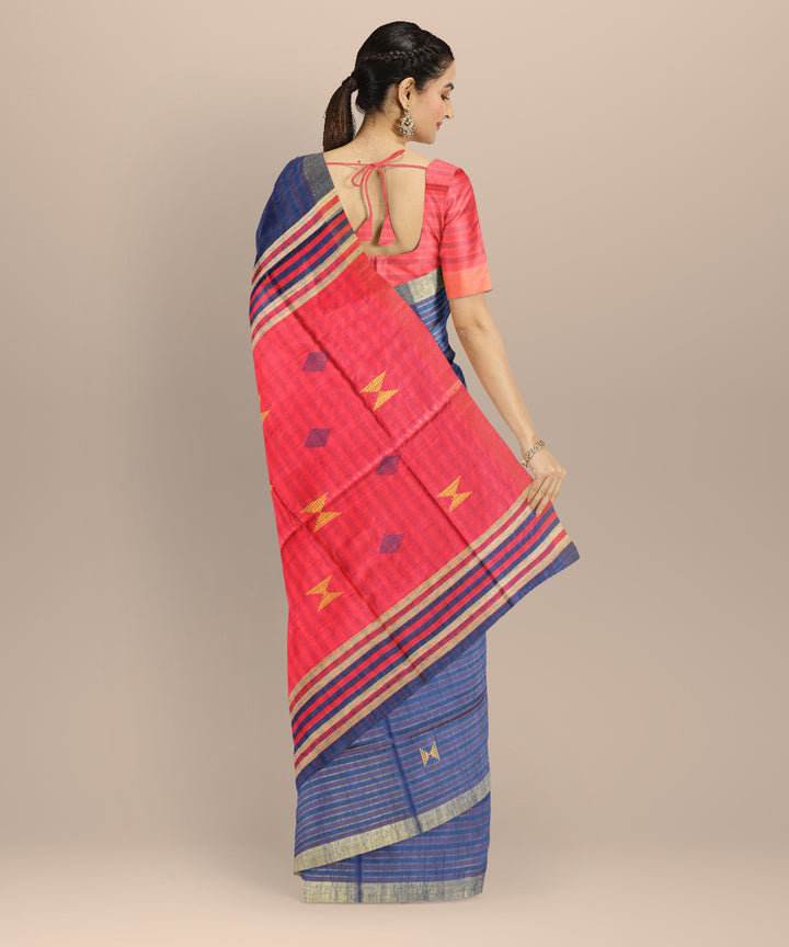 Navy blue pink striped raw silk handloom bhagalpur saree