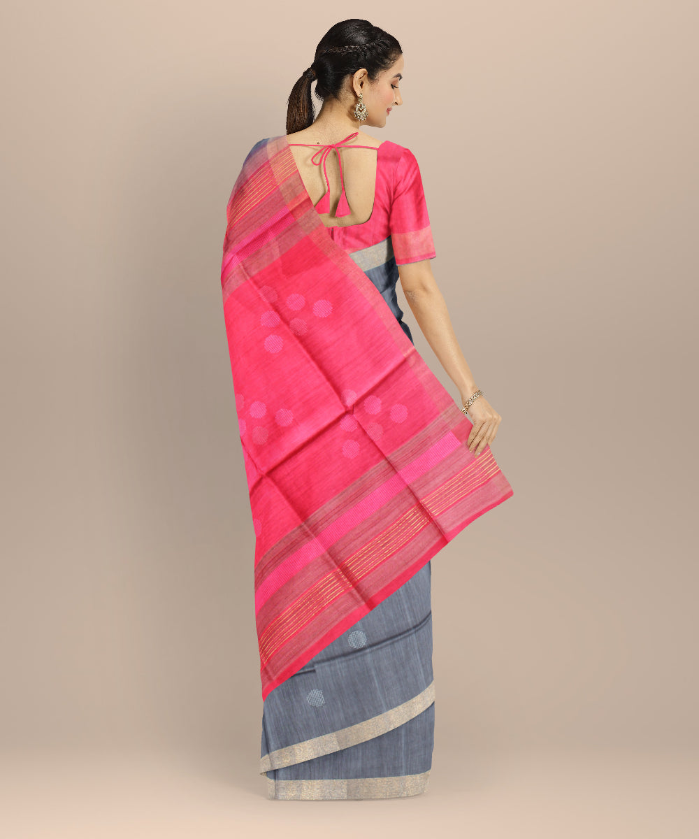 Grey pink raw silk handloom bhagalpur saree