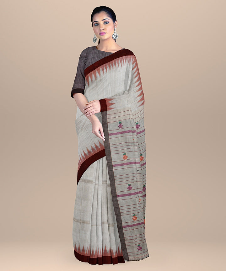 Beige multi handwoven gopalpur tussar silk saree