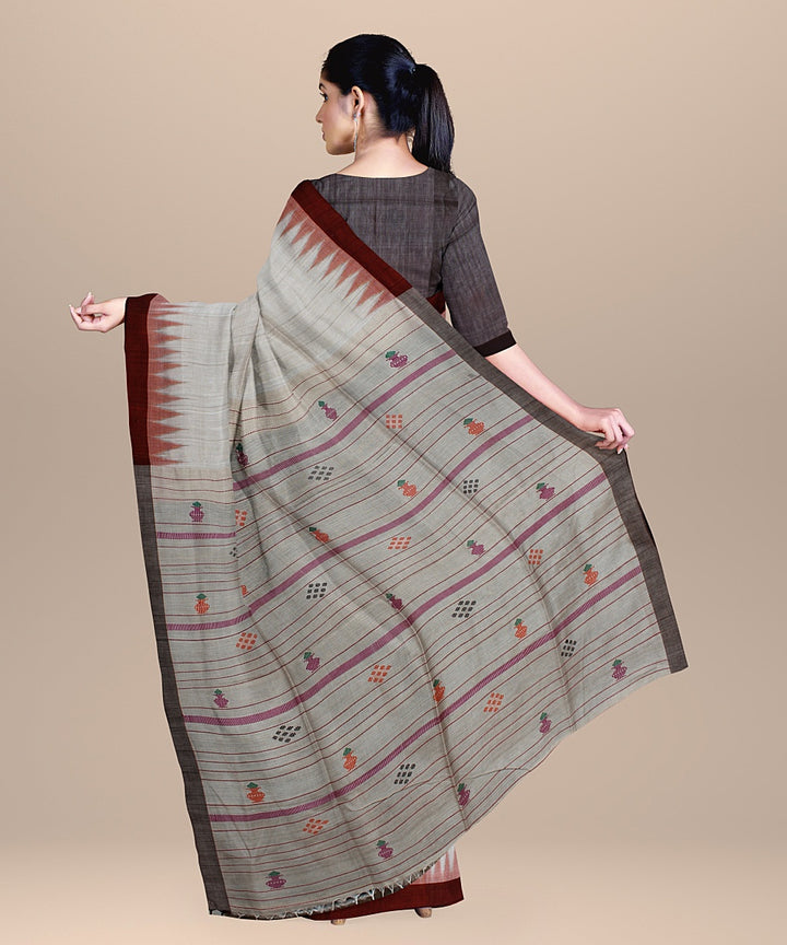 Beige multi handwoven gopalpur tussar silk saree