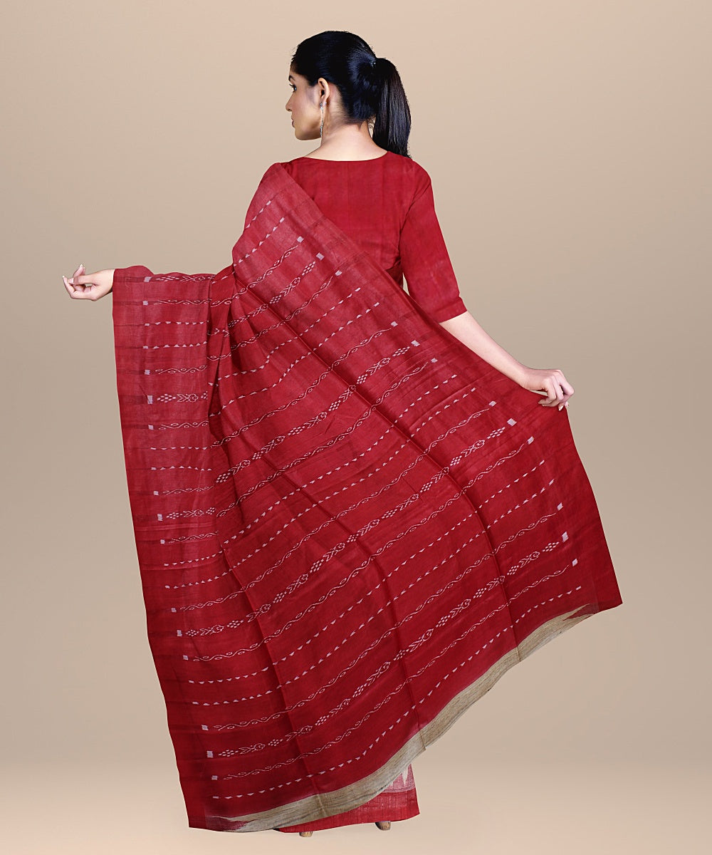 Beige red handwoven tussar silk gopalpur saree