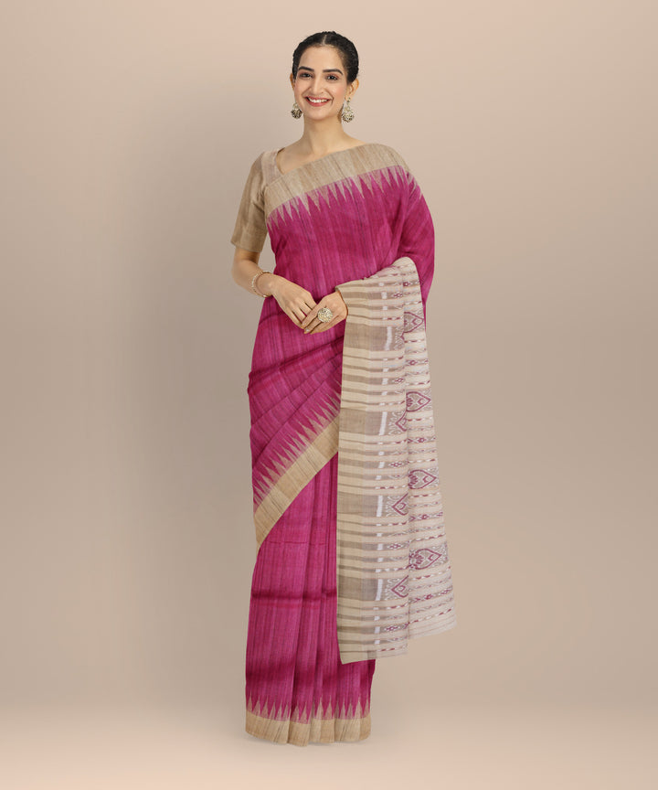 Magenta beige tussar silk handloom gopalpur saree