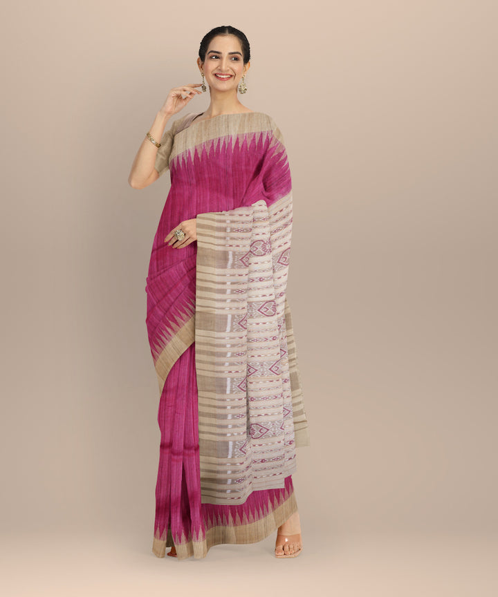 Magenta beige tussar silk handloom gopalpur saree