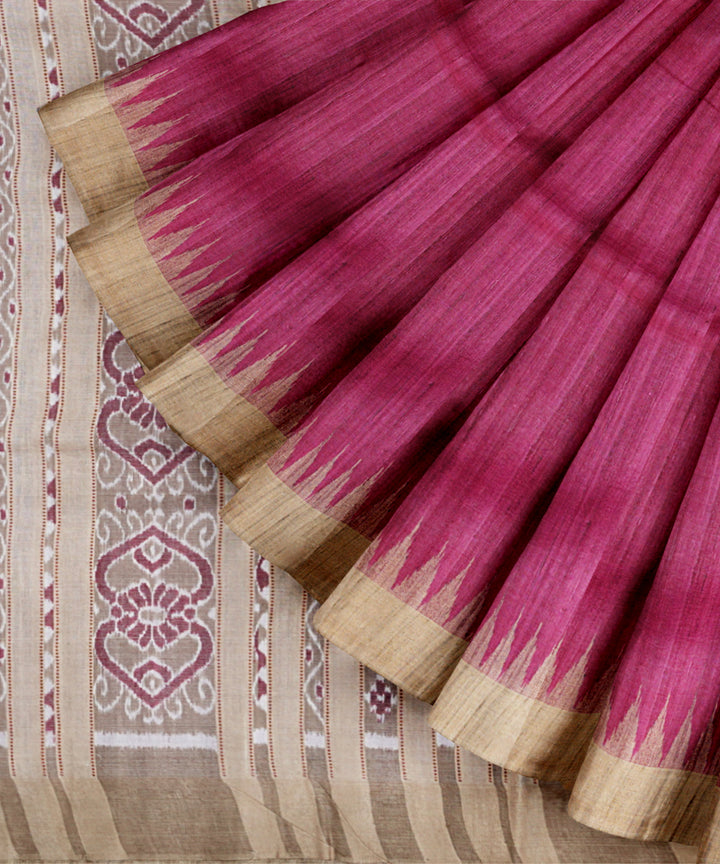 Magenta beige tussar silk handloom gopalpur saree