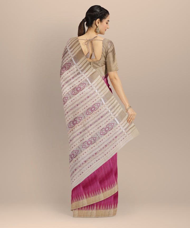 Magenta beige tussar silk handloom gopalpur saree