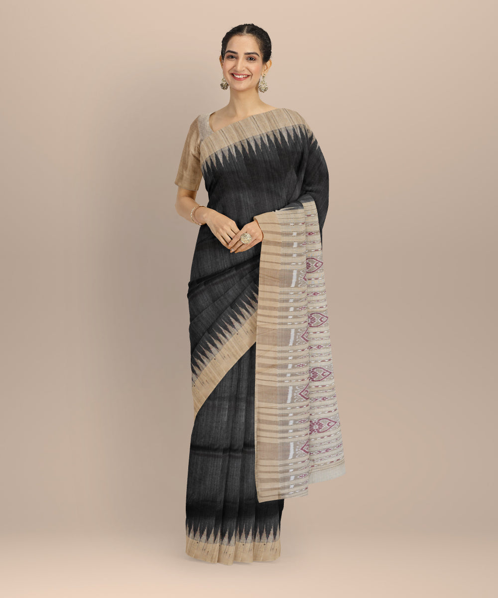 Black beige tussar silk handloom gopalpur saree