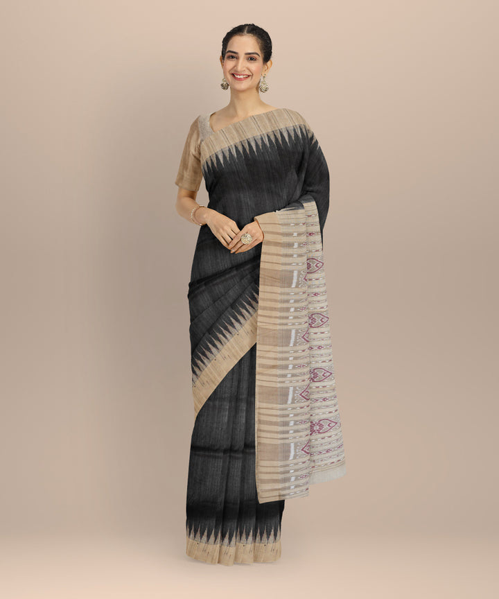 Black beige tussar silk handloom gopalpur saree