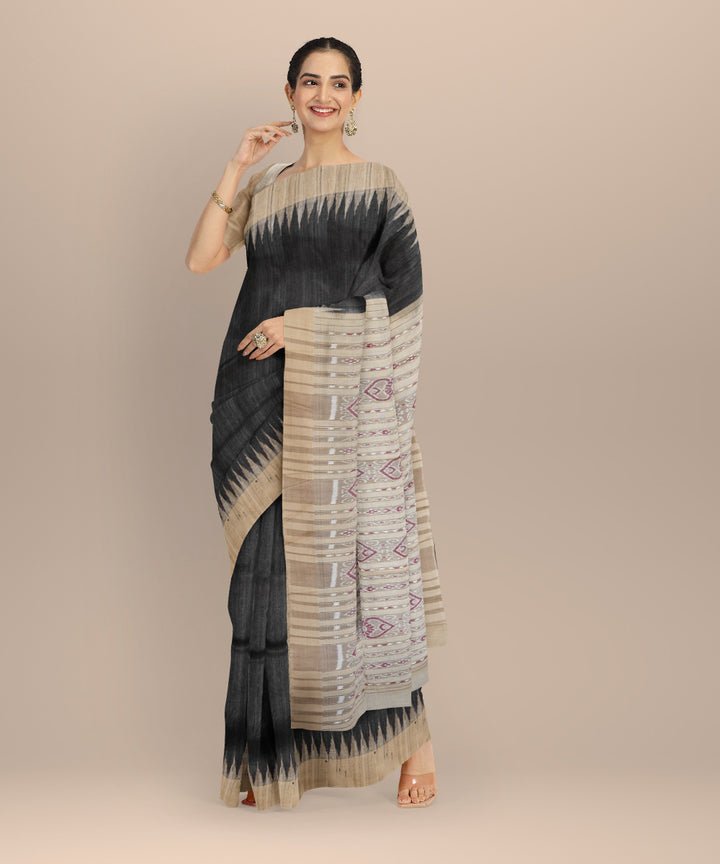 Black beige tussar silk handloom gopalpur saree