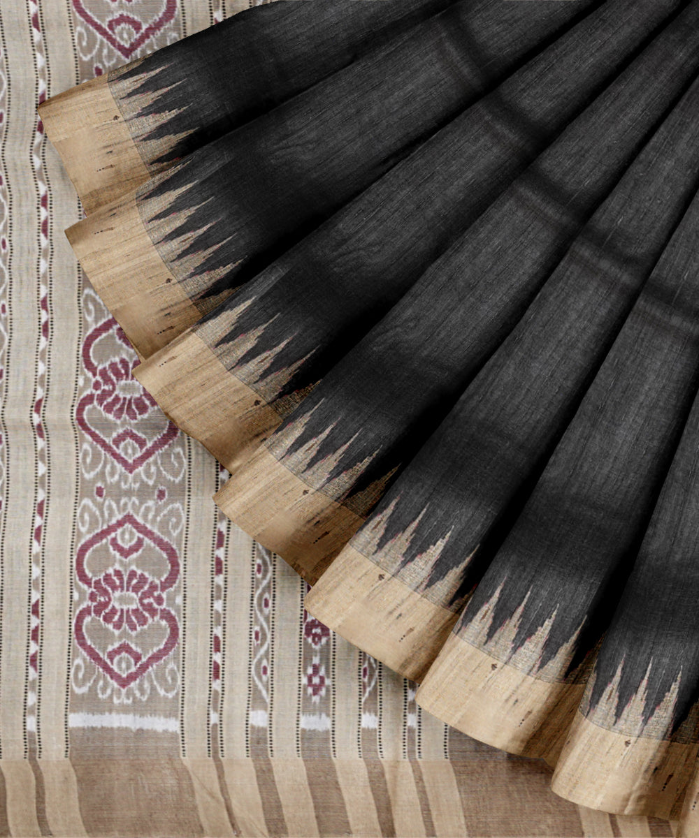 Black beige tussar silk handloom gopalpur saree