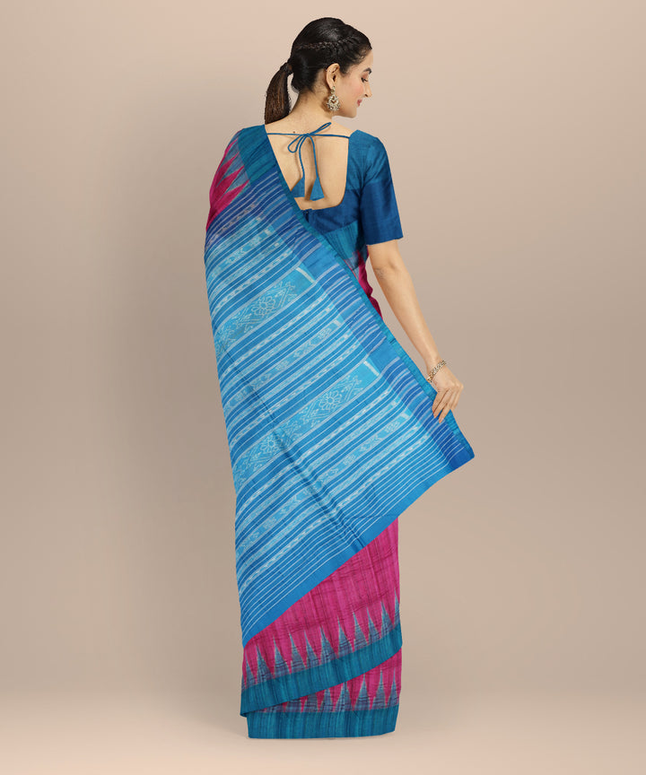 Magenta  sky blue tussar silk handloom gopalpur saree